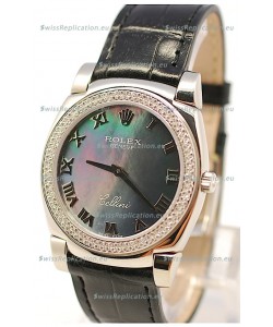 Rolex Cellini Cestello Ladies Swiss Watch in Black Pearl Face Roman Markers