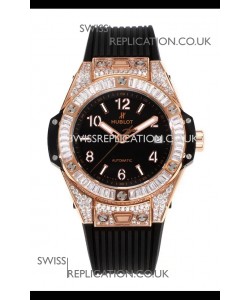 Hublot Big Bang One Click moissanite Rose Gold Super Clone Watch Black Dial