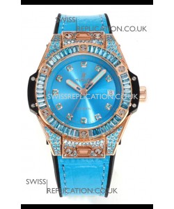 Hublot Big Bang One Click moissanite Rose Gold Super Clone Watch Blue Dial 