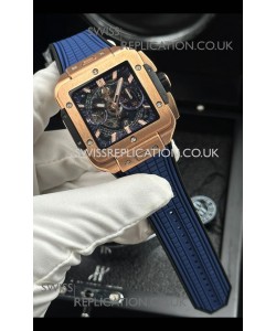 Hublot Square Bang Unico Rose Gold Case Blue Super Clone Watch 