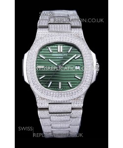 Patek Philippe Super Clone Nautilus 5711/1A Diamonds Paved Edition Green Dial
