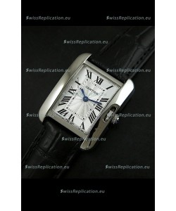 Cartier Louis Japanese Replica Ladies Watch in Black Strap