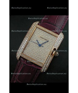 Cartier Tank Anglaise Ladies Replica Watch in Gold Case/Maroon Strap