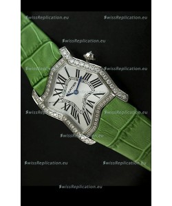 Cartier Tank Folle Ladies Replica Watch in Steel Case/Green Strap