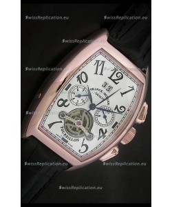 Franck Muller Tourbillon Japanese Replica Watch in Pink Rose Case 