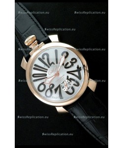 Gaga Milano Italy Japanese Replica Rose Gold Watch in Black Arabic Markers