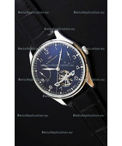 IWC Portuguese FA Jones Japanese Replica Watch in Black Dial with Tourbillon
