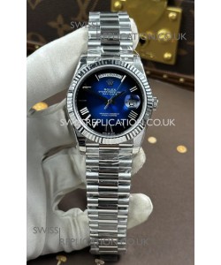 Rolex Day Date 228236 Stainless Steel Blue Ombre Roman Dial Super Clone Watch 