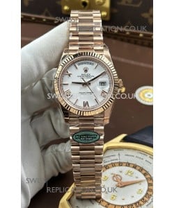 Rolex Day Date 228236 Rose Gold White Roman Dial Super Clone Watch 