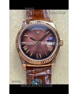 Rolex Day Date 128235 Rose Gold Brown Ombre Roman Dial Super Clone Watch 