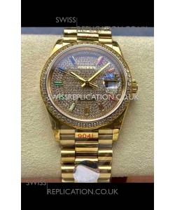 Rolex Day Date 128348RBR Yellow Gold Diamonds Dial Super Clone Watch 