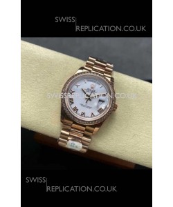 Rolex Day Date 128345RBR Rose Gold White Dial Super Clone Watch 