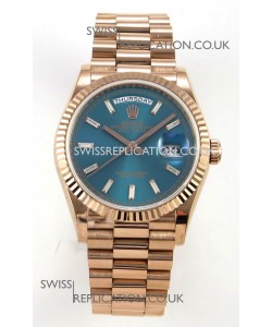 Rolex Day Date 128345 Rose Gold Green Crystal Dial Super Clone Watch 