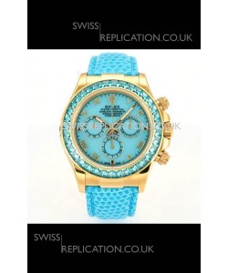 Rolex Daytona 116568 Yellow Gold 4801 Movement Sapphires Blue Dial Super Clone Watch 