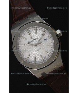 Audemars Piguet Royal Oak 41MM Silver Dial Leather Strap - 1:1 Mirror Ultimate Edition