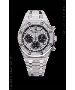 Audemars Piguet Royal Oak Chronograph 41MM Swiss Quartz Watch with Diamonds Embedded Casing in Steel Casing