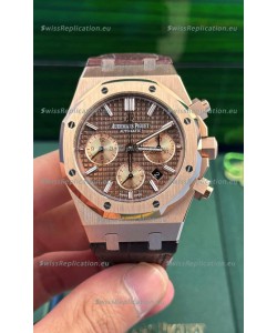 Audemars Piguet Royal Oak Chronograph Rose Gold Brown Dial Leather Strap Swiss Replica Watch