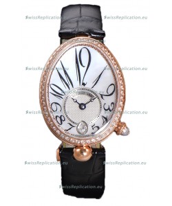 Breguet Reine De Naples Ladies Rose Gold Black Leather Swiss 1:1 Edition Replica Watch