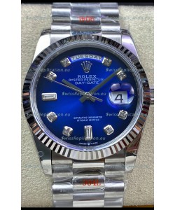 Rolex Day Date 36MM M128239-0023 904L Steel in Blue Dial 1:1 Mirror Replica
