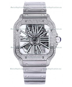 Santos De Cartier Watch in Skeleton Dial - Diamonds Bezel in Steel Casing Swiss Replica