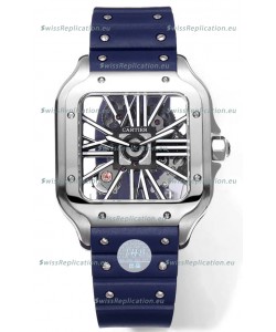 Santos De Cartier Watch in Skeleton Dial - Stainless Steel Casing Blue Rubber Strap