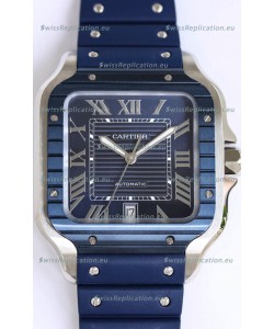 Santos De Cartier 1:1 Blue DLC Bezel Swiss Replica Watch 40MM - Rubber Strap