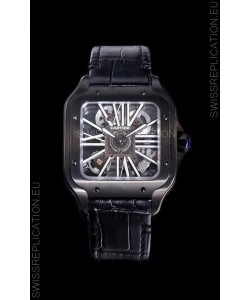 Cartier Santos DUMONT Skeleton Watch in Black DLC Coated Casing Swiss Movement Watch 