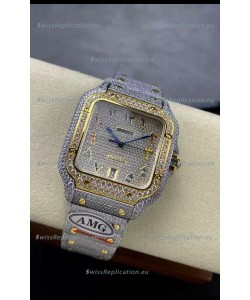 Cartier "Santos De Cartier" 904L Steel Diamonds Colored Arabic Dial 1:1 Mirror Replica - 40MM - Genuine Diamonds
