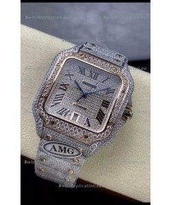 Cartier "Santos De Cartier" 904L Steel Diamonds Roman Dial 1:1 Mirror Replica - 40MM - Genuine Diamonds