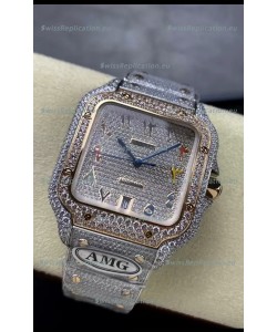 Cartier "Santos De Cartier" 904L Steel Diamonds Colored Arabic Dial 1:1 Mirror Replica - 40MM - Genuine Diamonds