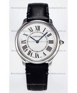 Ronde De Cartier Super Clone 36MM Swiss Replica Watch in Silver-Plated White Dial