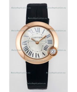 Ballon Blanc De Cartier Super Clone Watch 30MM in Rose Gold Casing Black Strap