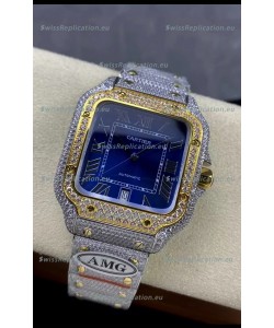 Cartier "Santos De Cartier" Two Tone Blue Dial 1:1 Mirror Replica - 40MM - Genuine Diamonds