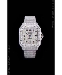 Santos De Cartier Swiss Replica Watch with Diamonds Embedded Dial in Steel Casing 40MM