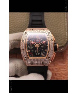 Richard Mille RM011 Felipe Massa 1:1 Mirror Quality One Piece Black Ceramic Rose Gold Diamonds Watch 