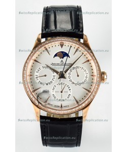 Jaeger LeCoultre Super Clone Master Ultra-Thin Perpetual Calendar White Dial Diamonds Bezel Watch