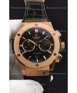 Hublot Classic Fusion Chronograph Rose Gold Casing Black Dial 1:1 Mirror Replica Watch 