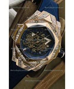 Hublot Big Bang UNICO Sang Bleu II Rose Gold Diamonds 1:1 Mirror Quality Swiss Replica Watch 