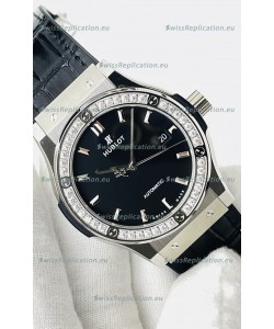 Hublot Classic Fusion Stainless Steel Black Dial Swiss Replica Watch 1:1 Mirror Quality 