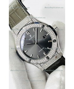 Hublot Classic Fusion Stainless Steel Diamonds Grey Dial Swiss Replica Watch 1:1 Mirror Quality 
