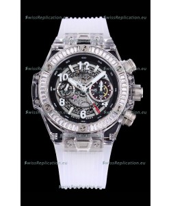 Hublot Big Bang Unico Plexiglass Casing 1:1 Mirror Edition Swiss Replica Watch White Strap