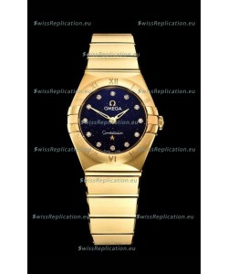 Omega Constellation Ladies Swiss Quartz 1:1 Mirror Replica - Yellow Gold Casing in Black Starry Dial 