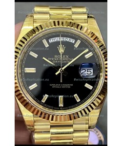 Rolex Day Date Presidential 18K Yellow Gold Watch 40MM - Black Dial 1:1 Mirror Quality