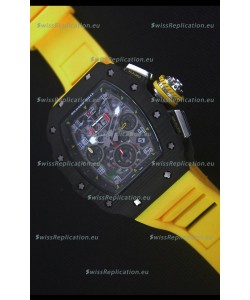 Richard Mille RM011-03 One Piece Black Forged Carbon Case Watch in Yellow Strap