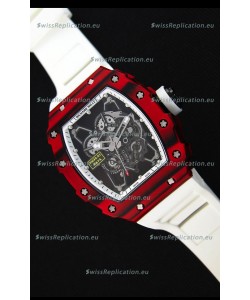 Richard Mille RM35-01 One Piece Red Forged Carbon Case Watch in White Strap