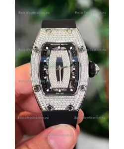 Richard Mille RM007 Diamonds Paved Black Dial 904L Steel Superclone Swiss Watch