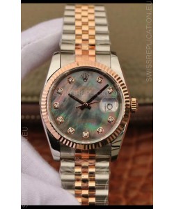 Rolex Datejust 36MM Cal.3135 Movement Swiss Replica Watch in 904L Steel Two Tone Casing Pearl Dial