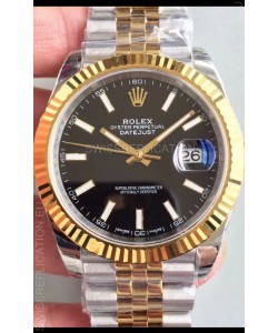 Rolex Datejust 41MM Cal.3135 Movement Swiss Replica Watch in 904L Steel Two Tone Black Dial