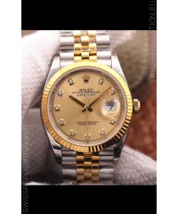 Rolex Datejust 36MM Cal.3135 Movement Swiss Replica Watch in 904L Steel Two Tone Casing Gold Dial