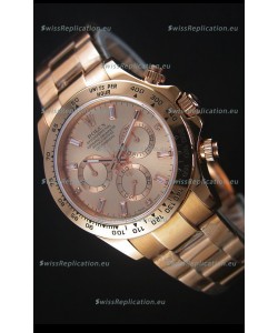 Rolex Daytona Rose Gold Casing with Baguette Diamonds Markers Swiss Replica Watch